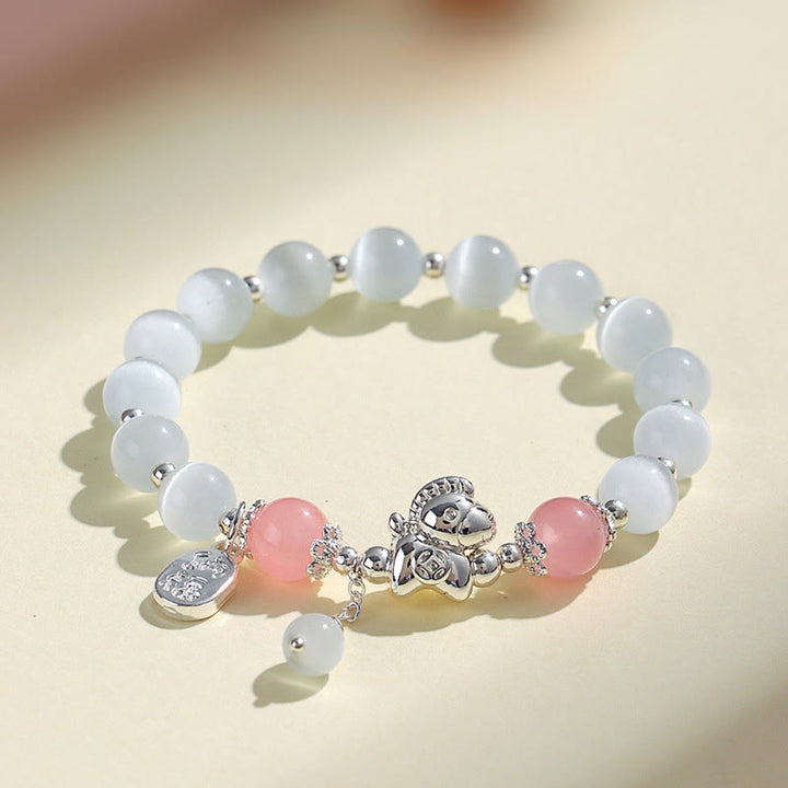 Bracelet d'amour en cristal de quartz rose œil de chat naturel Buddha Stones Année du Cheval Fu Personnage - Quartz rose œil de chat (tour de poignet 14-16 cm) - image 1