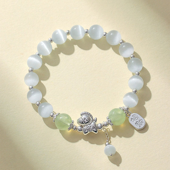 Bracelet d'amour en cristal de quartz rose œil de chat naturel Buddha Stones Année du Cheval Fu Personnage - Préhnite œil de chat (circonférence du poignet 14-16 cm) - image 12