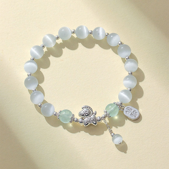 Bracelet d'amour en cristal de quartz rose œil de chat naturel Buddha Stones Année du Cheval Fu Personnage - Aigue-marine œil de chat (tour de poignet 14-16 cm) - image 9