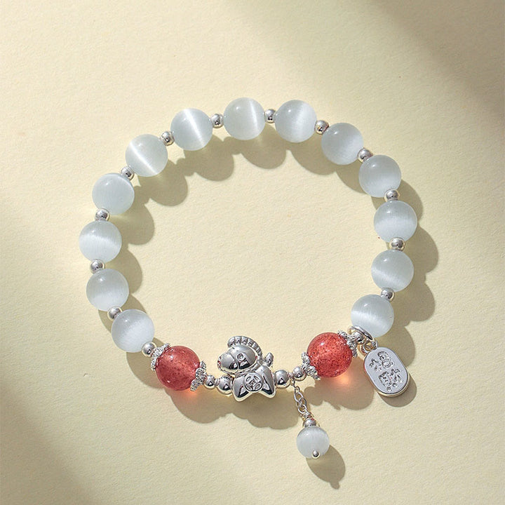 Bracelet d'amour en cristal de quartz rose œil de chat naturel Buddha Stones Année du Cheval Fu Personnage - Quartz fraise œil de chat (tour de poignet 14-16 cm) - image 7