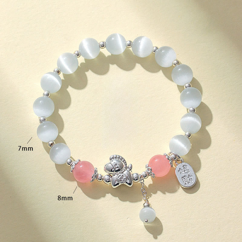 Bracelet d'amour en cristal de quartz rose œil de chat naturel Buddha Stones Année du Cheval Fu Personnage - image 2