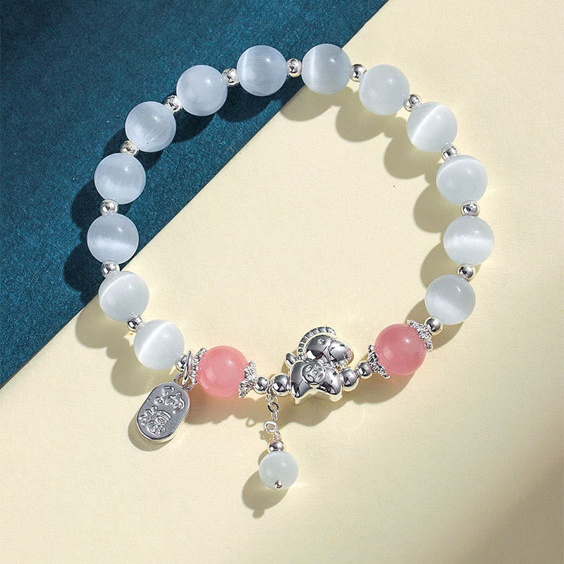 Bracelet d'amour en cristal de quartz rose œil de chat naturel Buddha Stones Année du Cheval Fu Personnage - image 4