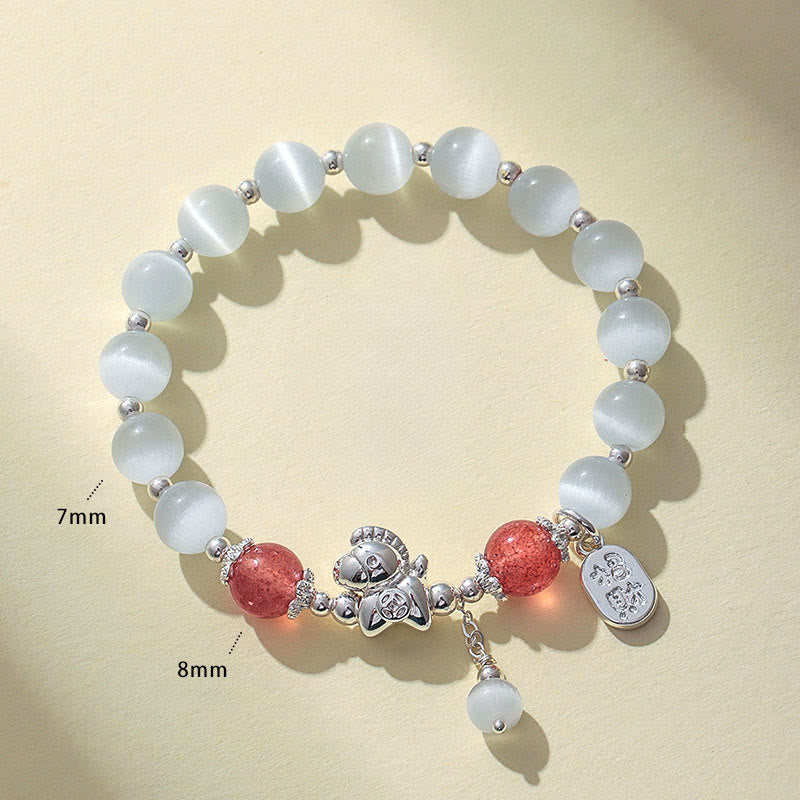 Bracelet d'amour en cristal de quartz rose œil de chat naturel Buddha Stones Année du Cheval Fu Personnage - image 8