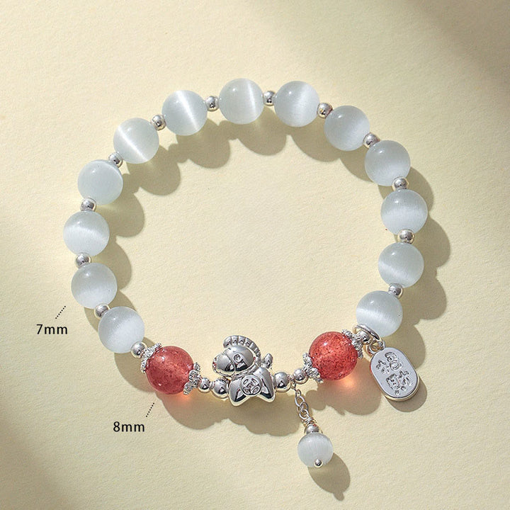 Bracelet d'amour en cristal de quartz rose œil de chat naturel Buddha Stones Année du Cheval Fu Personnage - image 8