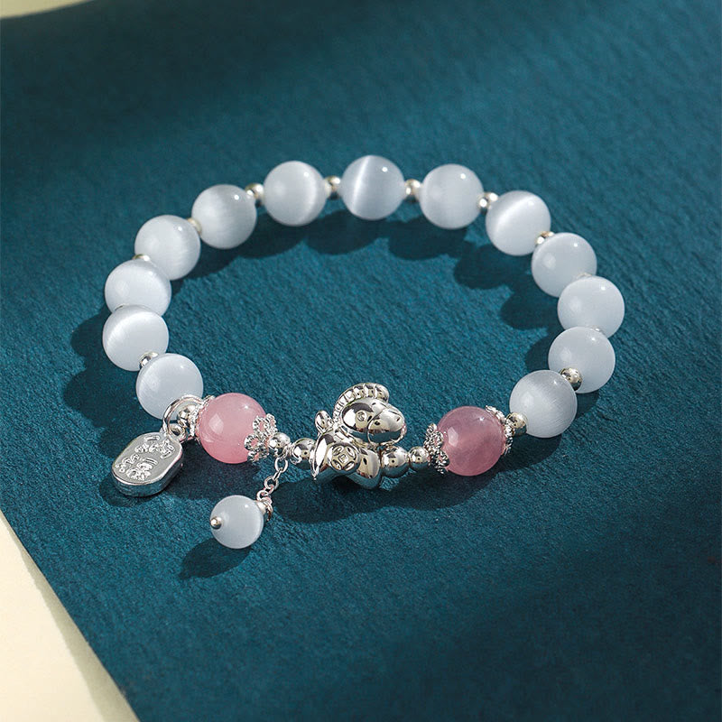 Bracelet d'amour en cristal de quartz rose œil de chat naturel Buddha Stones Année du Cheval Fu Personnage - image 3
