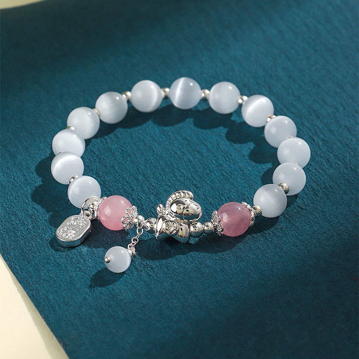 Bracelet d'amour en cristal de quartz rose œil de chat naturel Buddha Stones Année du Cheval Fu Personnage - image 3