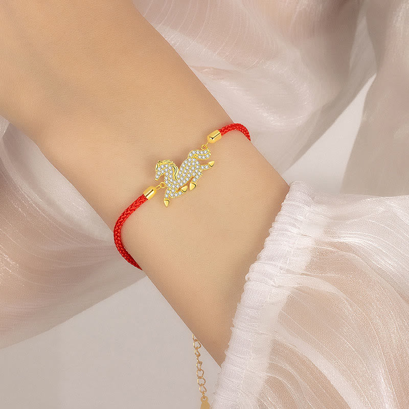 Bracelet Buddha Stones en argent sterling 925 plaqué or 18 carats, fil rouge, Année du Cheval - image 3