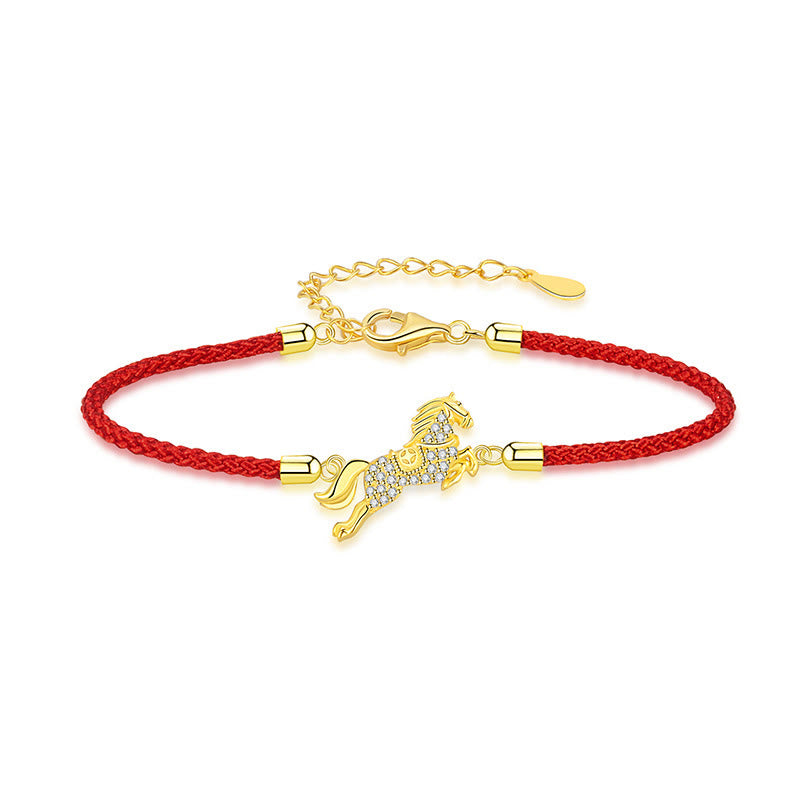 Bracelet porte-bonheur en argent sterling 925 doré avec Buddha Stones et cordon rouge, symbole du zodiaque chinois, année du cheval - image 1