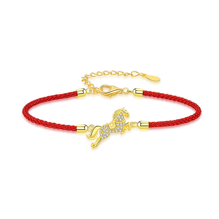 Bracelet porte-bonheur en argent sterling 925 doré avec Buddha Stones et cordon rouge, symbole du zodiaque chinois, année du cheval - image 1