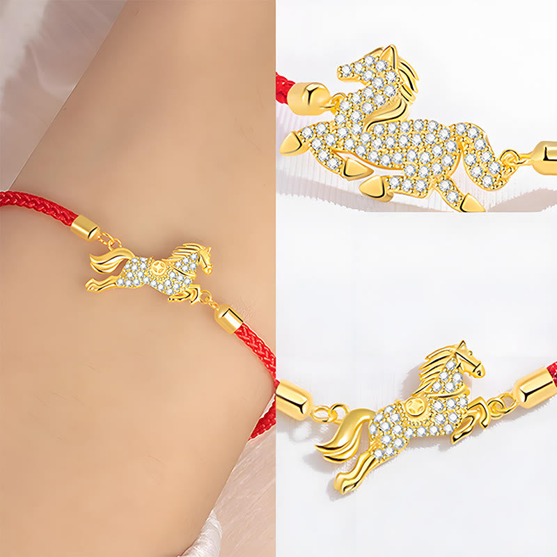 Bracelet porte-bonheur en argent sterling 925 doré avec Buddha Stones et cordon rouge, symbole du zodiaque chinois, année du cheval - image 5