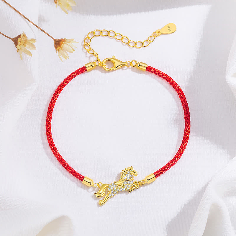 Bracelet porte-bonheur en argent sterling 925 avec cordon rouge doré et pierres de Buddha Stones du zodiaque chinois, année du cheval - image 4