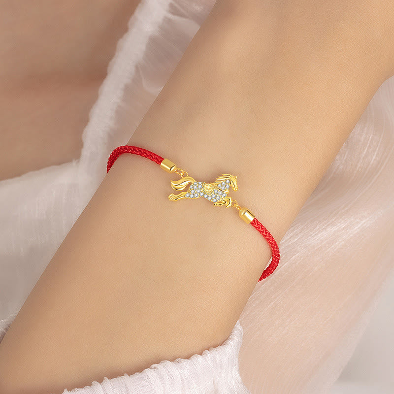 Bracelet porte-bonheur en argent sterling 925 doré avec Buddha Stones et cordon rouge, symbole du zodiaque chinois, année du cheval - image 4