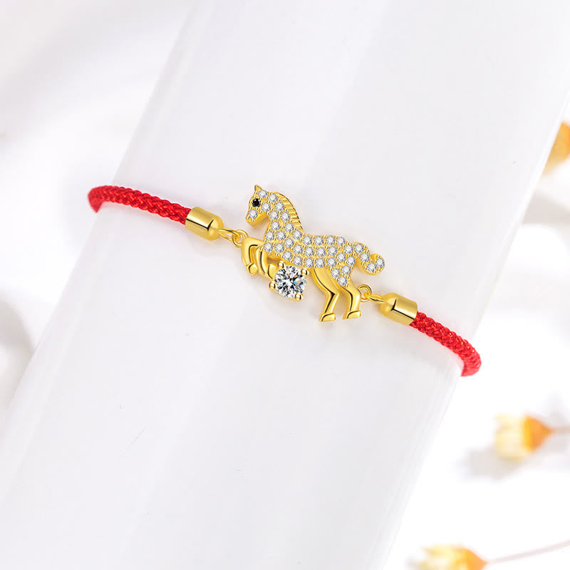Bracelet ajustable porte-bonheur en argent sterling 925 avec breloque cheval doré et Buddha Stones, cordon rouge - image 2