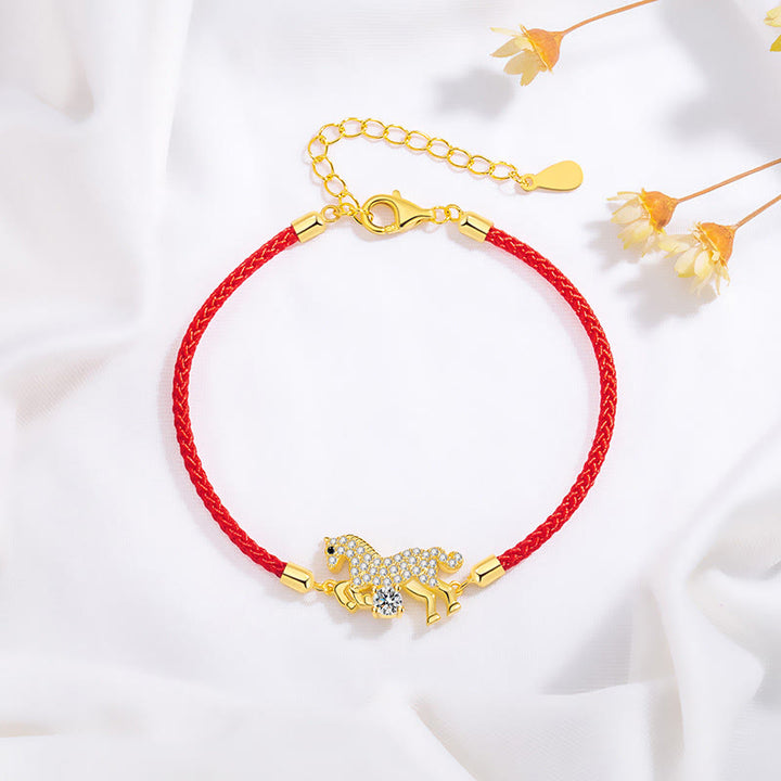 Bracelet ajustable porte-bonheur en argent sterling 925 avec Buddha Stones et fil rouge doré, année du cheval - image 4