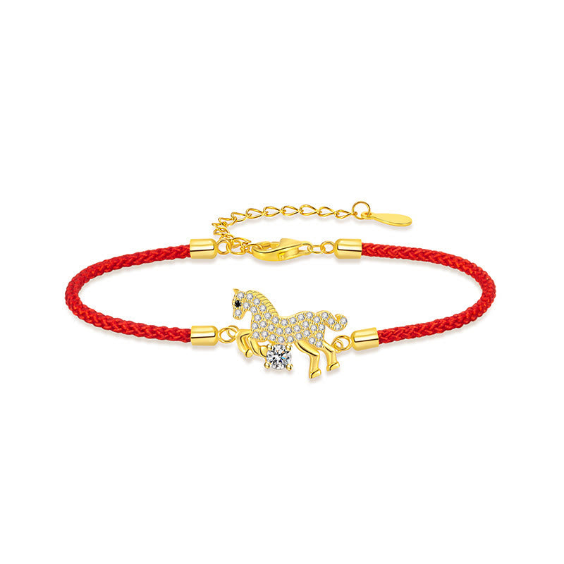 Bracelet ajustable porte-bonheur en argent sterling 925 avec breloque cheval doré et Buddha Stones, cordon rouge - image 4
