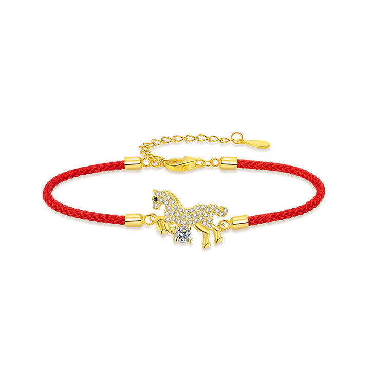 Bracelet ajustable porte-bonheur en argent sterling 925 avec breloque cheval doré et Buddha Stones, cordon rouge - image 4