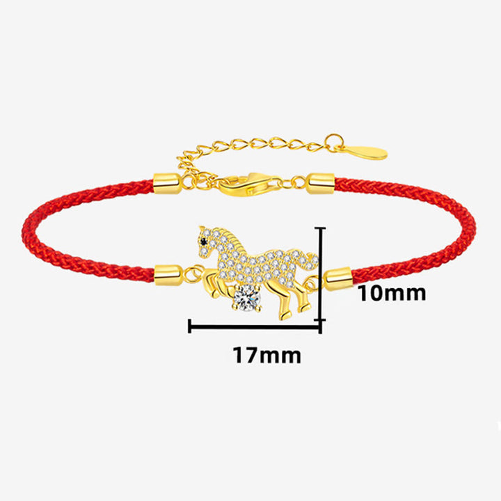 Bracelet ajustable porte-bonheur en argent sterling 925 avec Buddha Stones et fil rouge doré, année du cheval - image 7