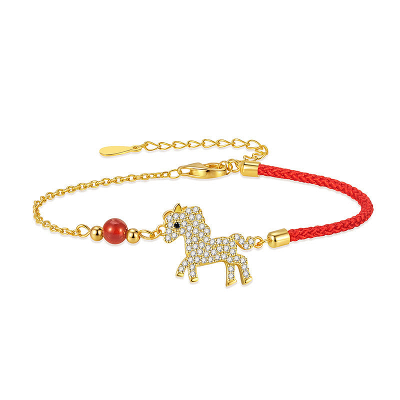 Bracelet tressé en argent Buddha Stones 925 plaqué or 18 carats avec breloque cheval et cordon rouge - image 4