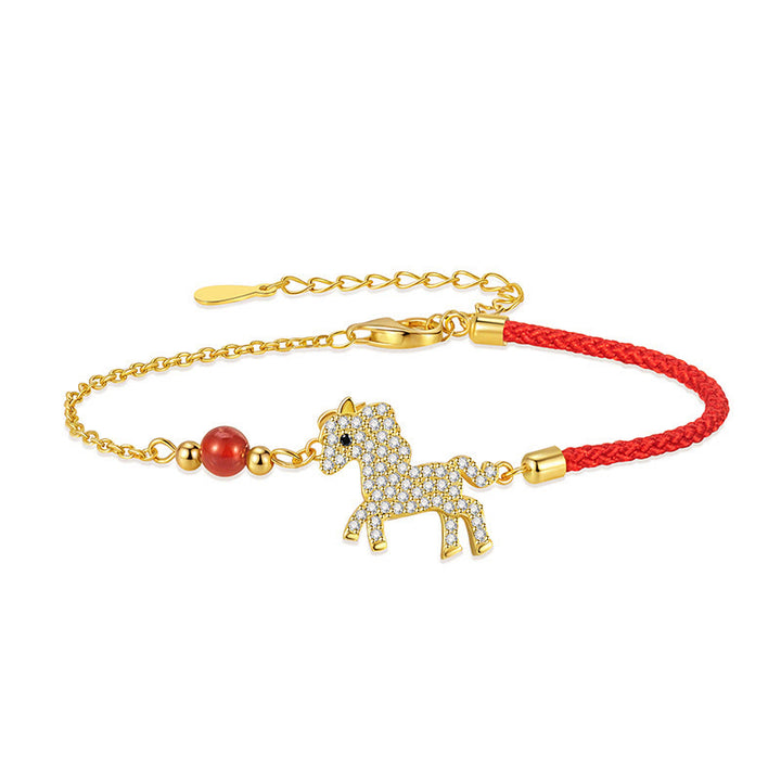 Bracelet tressé en argent Buddha Stones 925 plaqué or 18 carats avec breloque cheval et cordon rouge - image 4