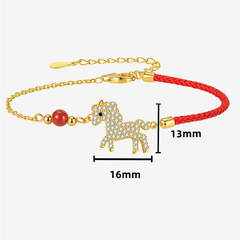 Bracelet tressé en argent Buddha Stones 925 plaqué or 18 carats avec breloque cheval et cordon rouge - image 3