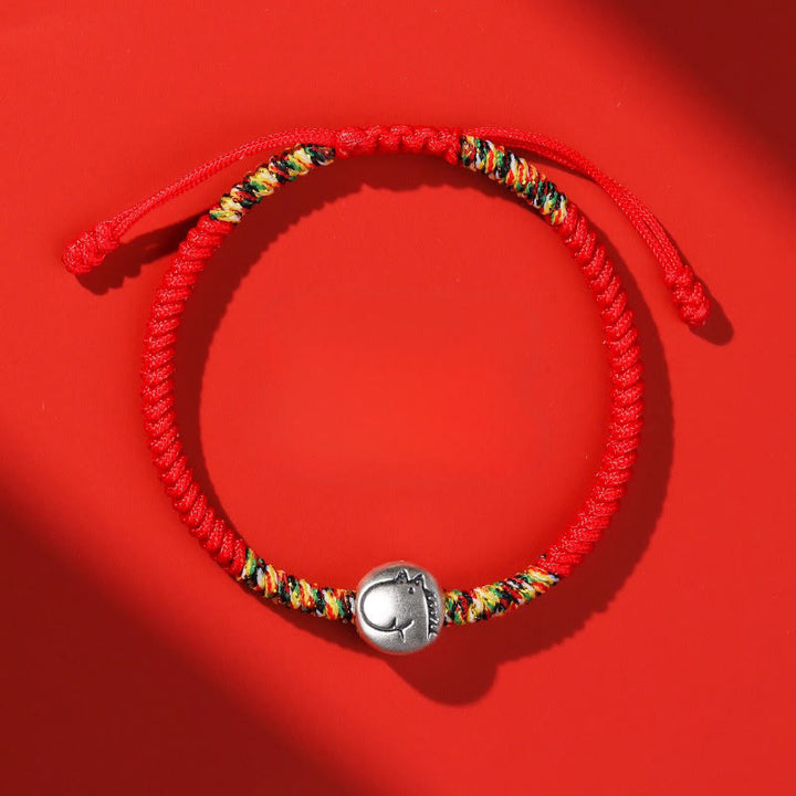 Bracelet tressé en argent sterling 999 avec breloque cheval du zodiaque chinois et Buddha Stones , cordon rouge - Cheval à cordes rouges - image 0