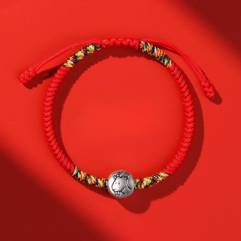 Bracelet tressé en argent sterling 999 avec breloque cheval du zodiaque chinois et Buddha Stones , cordon rouge - Cordon rouge de chèvre - image 25