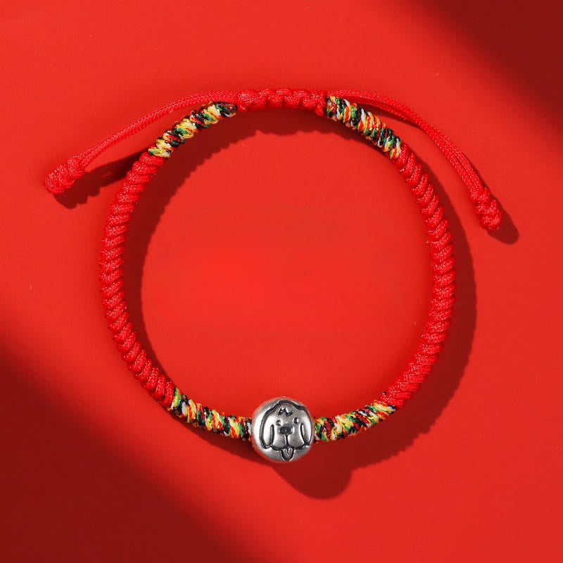 Bracelet tressé en argent sterling 999 avec breloque cheval du zodiaque chinois et Buddha Stones , cordon rouge - Corde rouge pour chien - image 28