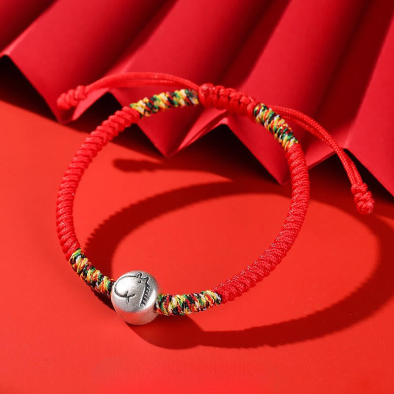 Bracelet tressé en argent sterling 999 avec breloque cheval du zodiaque chinois et Buddha Stones , cordon rouge - image 5