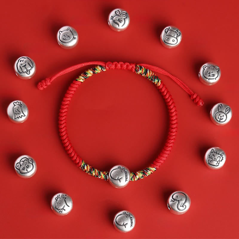 Bracelet tressé en argent sterling 999 avec breloque cheval du zodiaque chinois et Buddha Stones , cordon rouge - image 30
