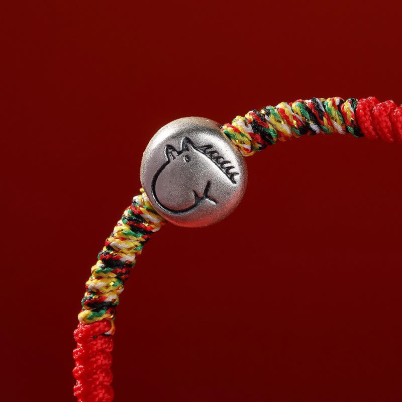 Bracelet tressé en argent sterling 999 avec breloque cheval du zodiaque chinois et Buddha Stones , cordon rouge - image 7