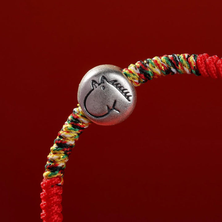 Bracelet tressé en argent sterling 999 avec breloque cheval du zodiaque chinois et Buddha Stones , cordon rouge - image 7