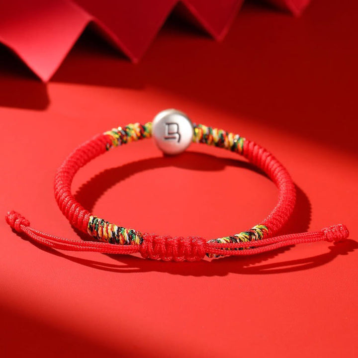 Bracelet tressé en argent sterling 999 avec Buddha Stones et symbole du zodiaque chinois, année du cheval, cordon rouge - image 6