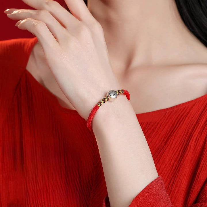 Bracelet tressé en argent sterling 999 avec Buddha Stones et symbole du zodiaque chinois, année du cheval, cordon rouge - image 11