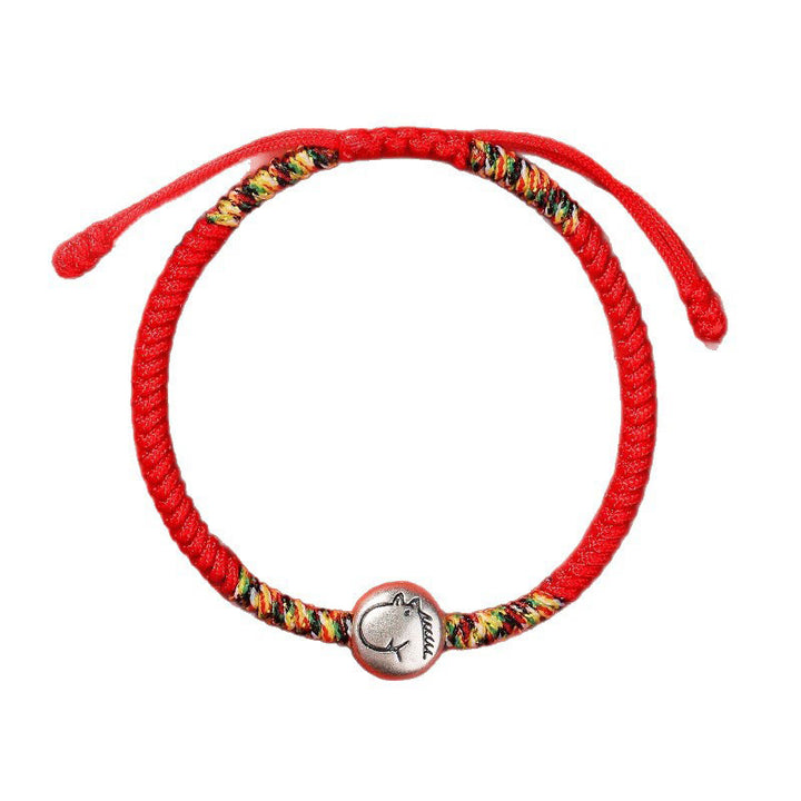 Bracelet tressé en argent sterling 999 avec breloque cheval du zodiaque chinois et Buddha Stones , cordon rouge - image 13