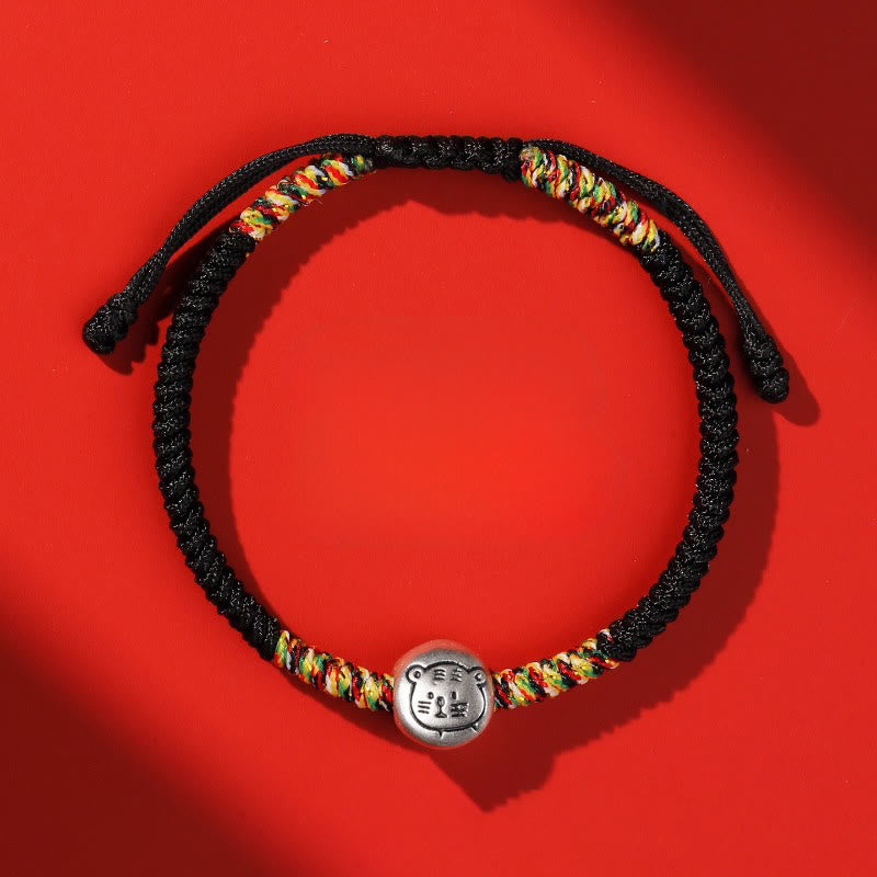 Bracelet tressé en argent sterling 999 avec breloque cheval du zodiaque chinois et Buddha Stones , cordon rouge - Corde noire Tiger - image 33