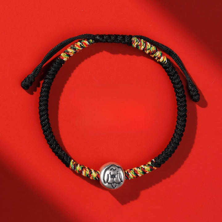 Bracelet tressé en argent sterling 999 avec breloque cheval du zodiaque chinois et Buddha Stones , cordon rouge - Cordon noir pour chien - image 41