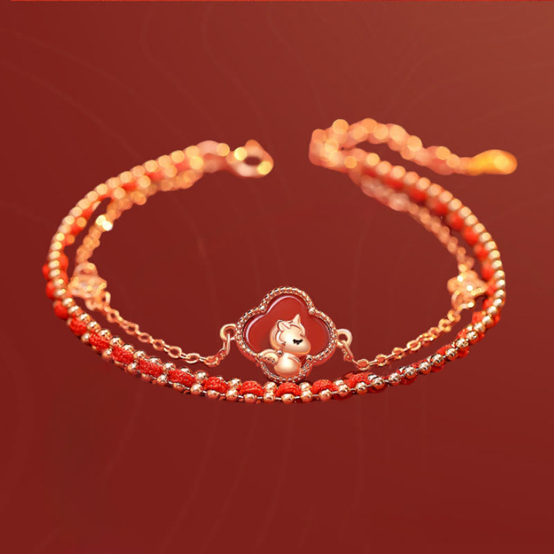 Bracelet de confiance en argent sterling 925 avec Buddha Stones et jade Hetian, agate rouge, année du cheval - image 1