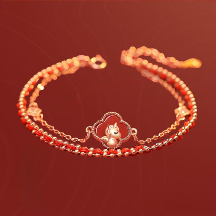 Bracelet de confiance en argent sterling 925 avec Buddha Stones et jade Hetian, agate rouge, année du cheval - image 1