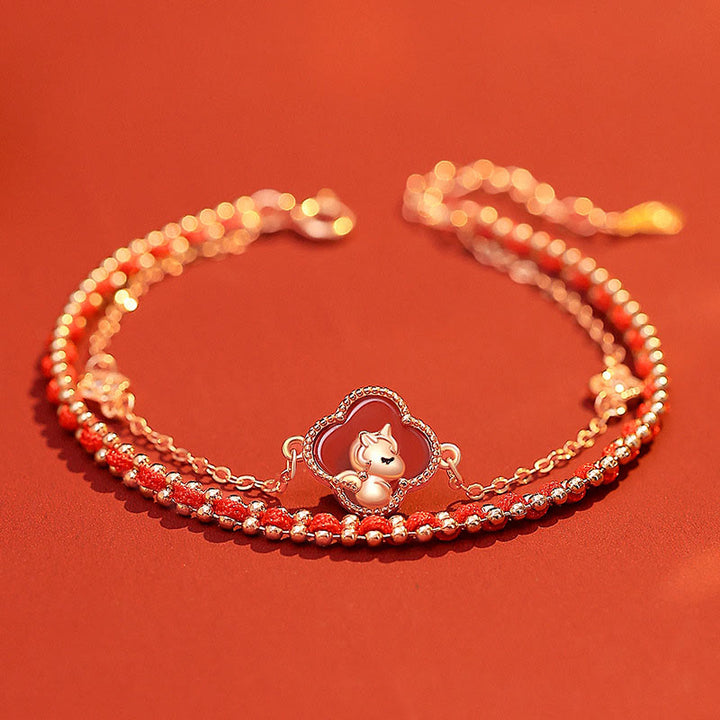 Bracelet de confiance en argent sterling 925 avec Buddha Stones et jade Hetian, agate rouge, année du cheval - Agate rouge (tour de poignet : 14-18 cm) - image 0