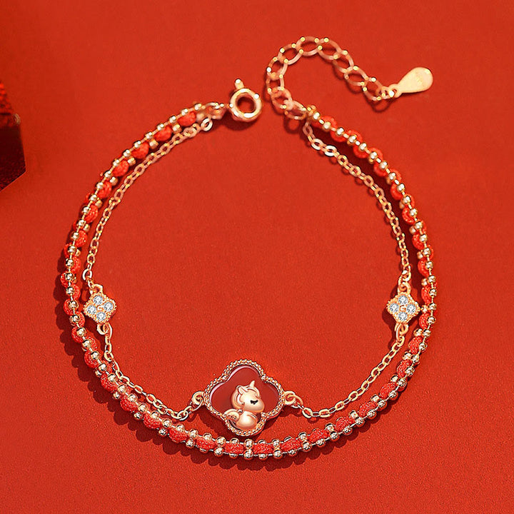 Bracelet de confiance en argent sterling 925 avec Buddha Stones et jade Hetian, agate rouge, année du cheval - image 2