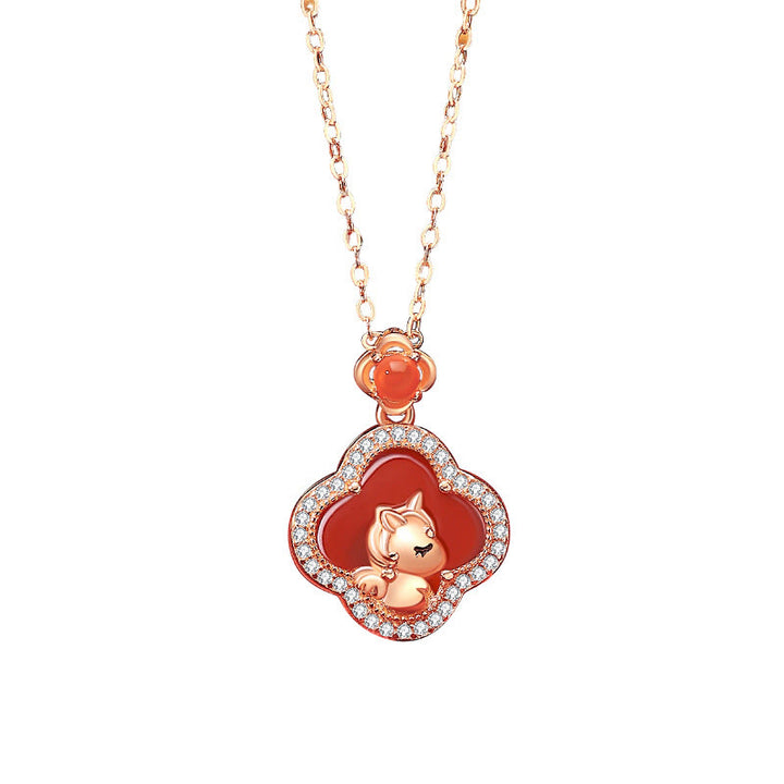 Buddha Stones pendentif calme en agate rouge avec breloque cheval en argent sterling 925 et trèfle à quatre feuilles - image 3