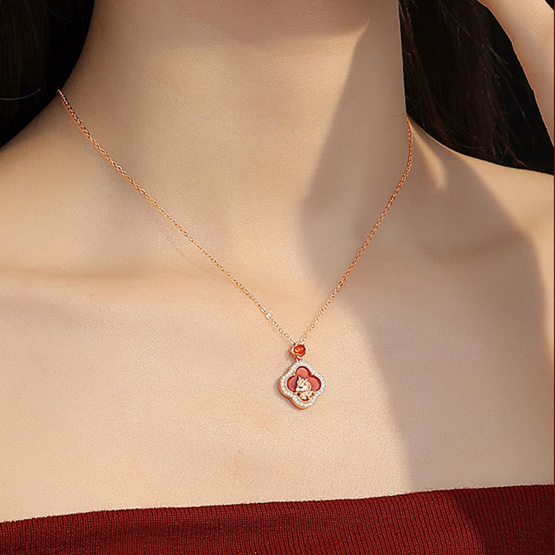 Buddha Stones pendentif calme en agate rouge avec breloque cheval en argent sterling 925 et trèfle à quatre feuilles - image 5
