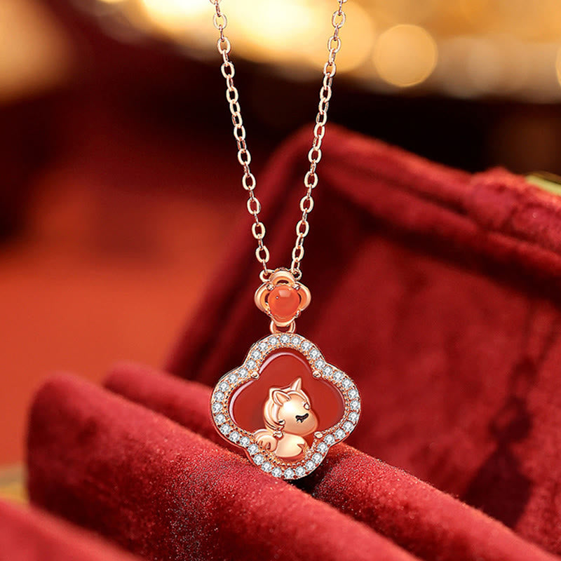 Collier pendentif calme en agate rouge et trèfle à quatre feuilles en argent sterling 925 de Buddha Stones - image 2