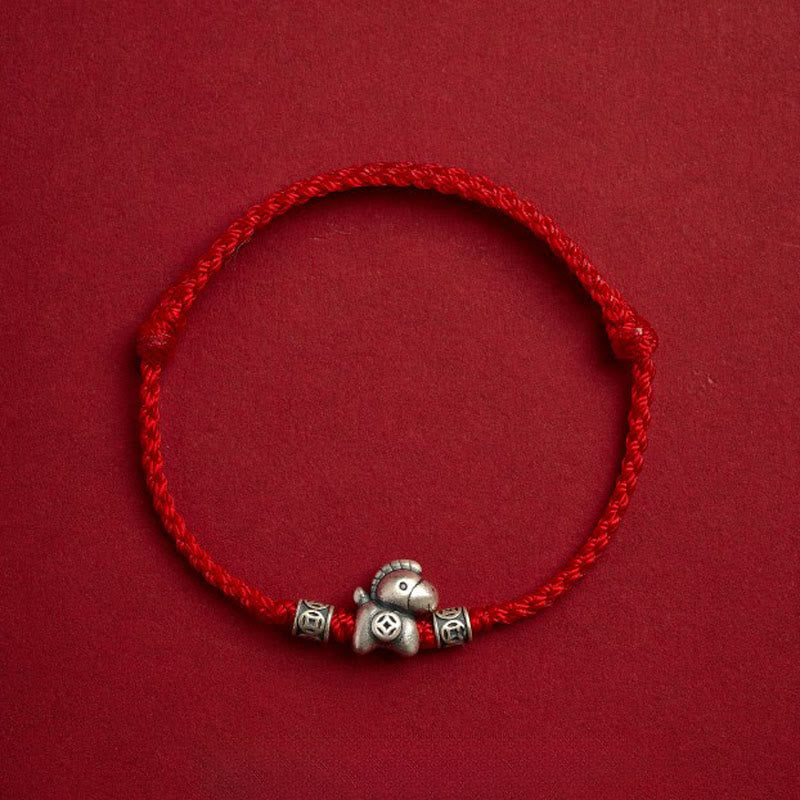 Bracelet de protection tressé en argent sterling 999 de Buddha Stones Année du Cheval - Rouge (tour de poignet 14-21 cm) - image 1