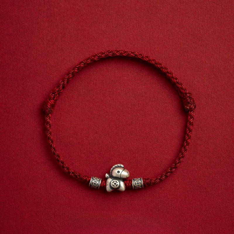 Bracelet de protection tressé en argent sterling 999 de Buddha Stones Année du Cheval - Rouge foncé (tour de poignet 14-21 cm) - image 10