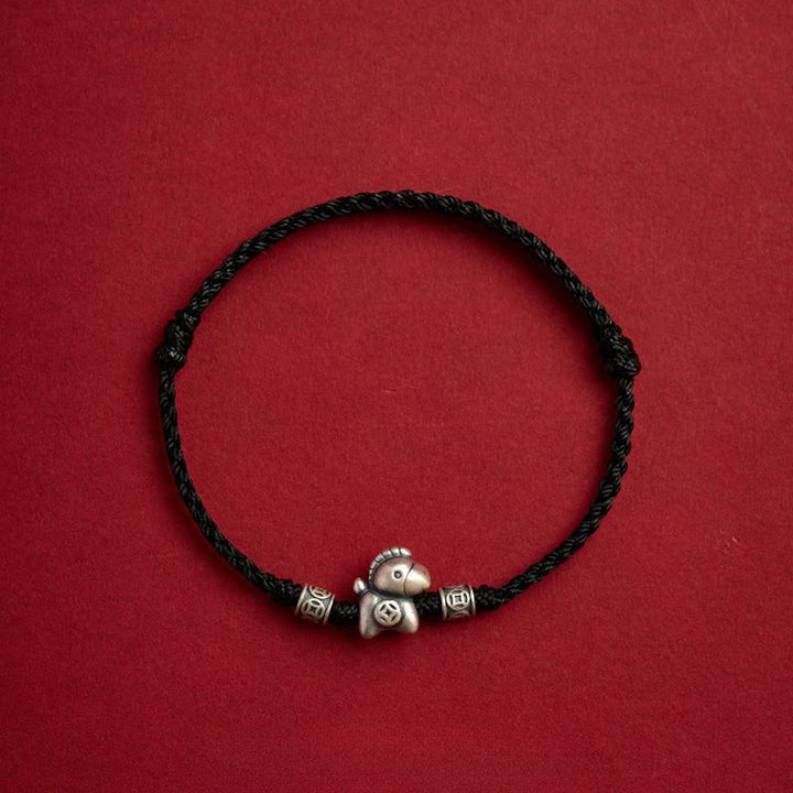 Bracelet de protection tressé en argent sterling 999 de Buddha Stones Année du Cheval - Noir (tour de poignet 14-21 cm) - image 15