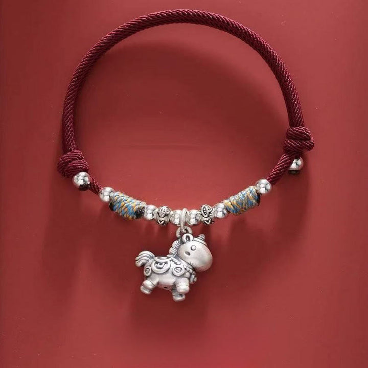 Bracelet de protection tressé en argent sterling 999 de Buddha Stones Année du Cheval - Pièces de cuivre rouge foncé (tour de poignet 14-21 cm) - image 19