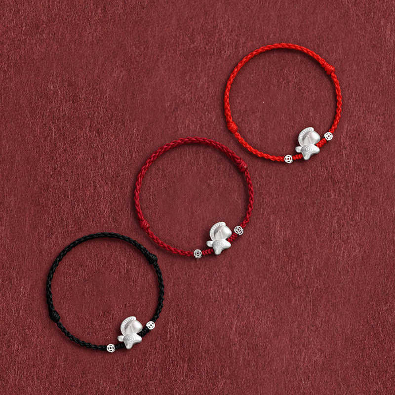 Bracelet de cheville tressé en argent sterling 999 avec Buddha Stones Année du Cheval et pièces de cuivre - image 1