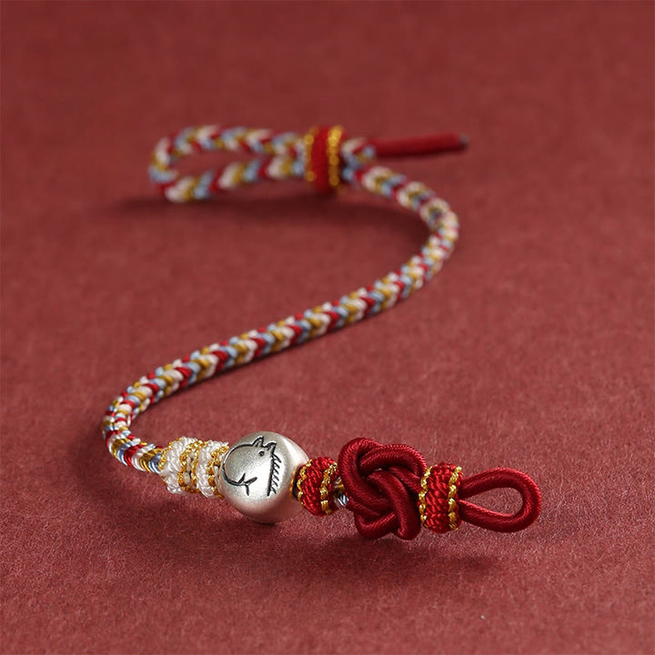 Bracelet porte-bonheur tressé en argent sterling 999 avec Buddha Stones Année du Cheval Dunhuang - image 2
