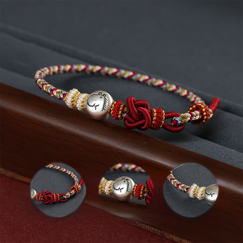 Bracelet porte-bonheur tressé en argent sterling 999 avec Buddha Stones Année du Cheval Dunhuang - image 3